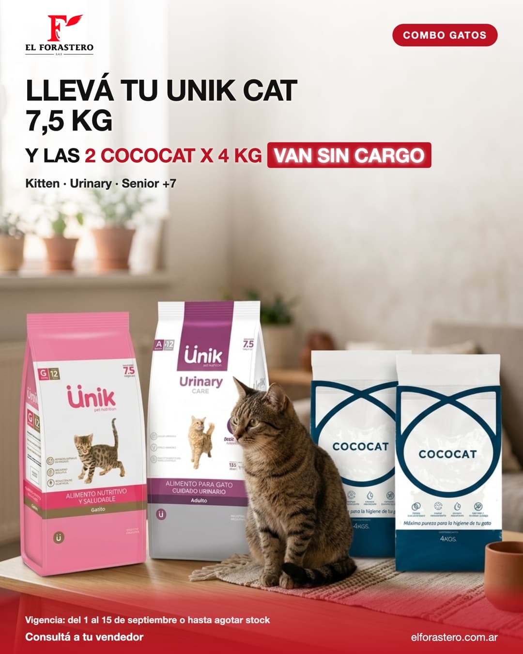 Llevá tu Unik Cat 7,5 kg y las 2 Cococat x 4 kg van sin cargo