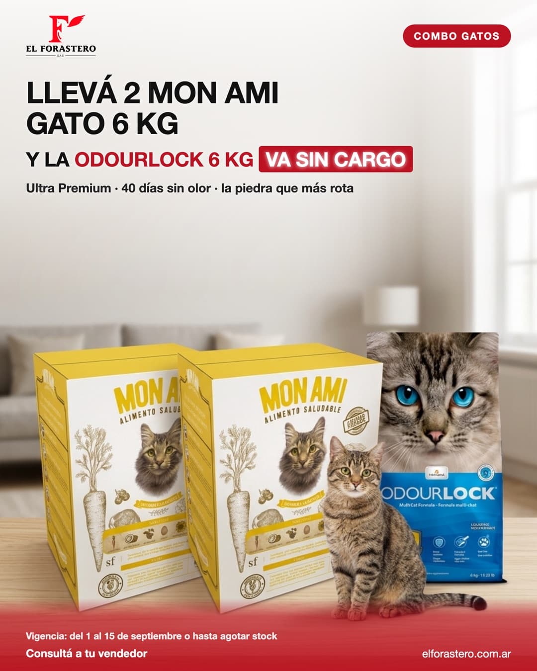 Llevá 2 Mon Ami Gato 6 kg y la Odourlock 6 kg va sin cargo