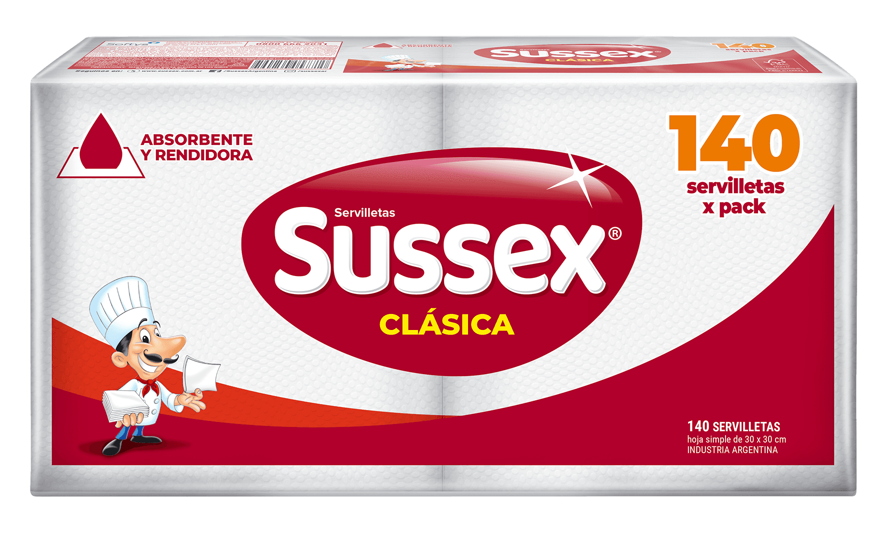 Sussex Servilletas Familiares 30 x 30 x 140 Unidades