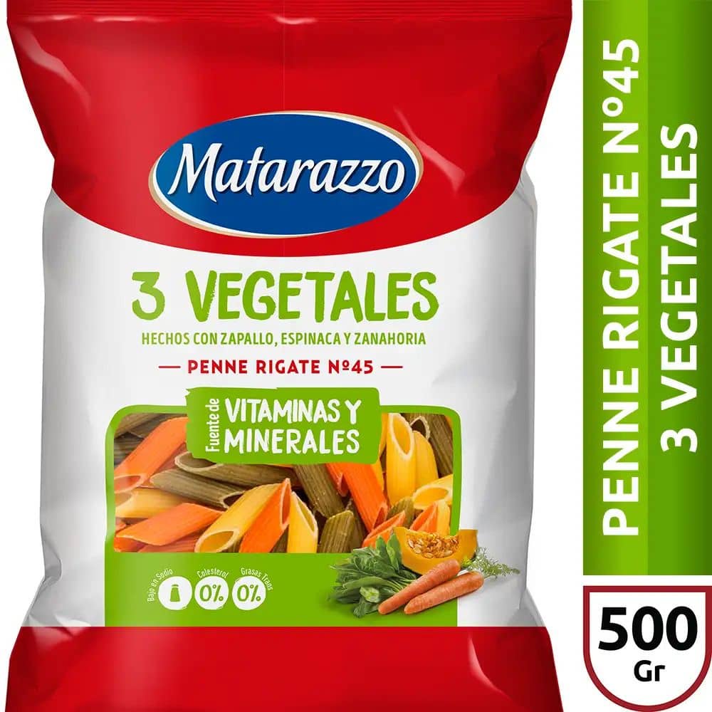 Matarazzo 3 Vegetales Penne Rigate x 500 g
