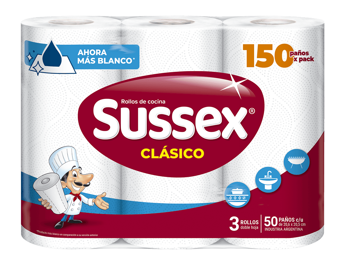 Sussex Rollos de Cocina x 50 paños x 3 rollos