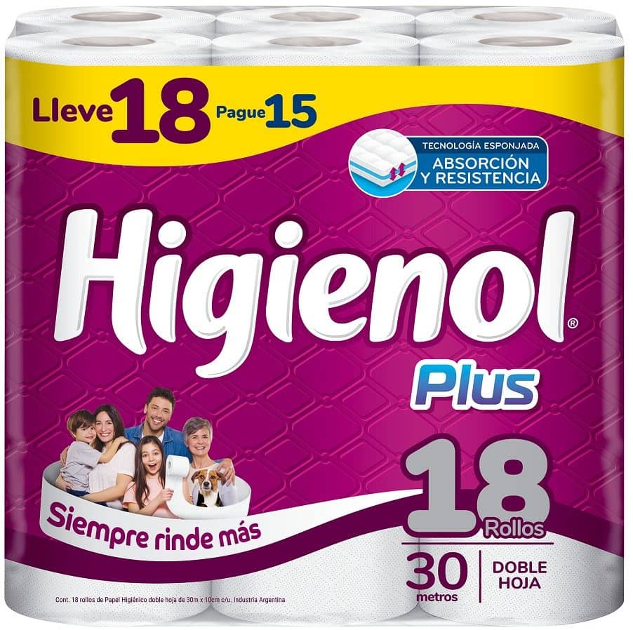 Higienol Papel Higiénico Doble hoja x 30 m x 18 rollos
